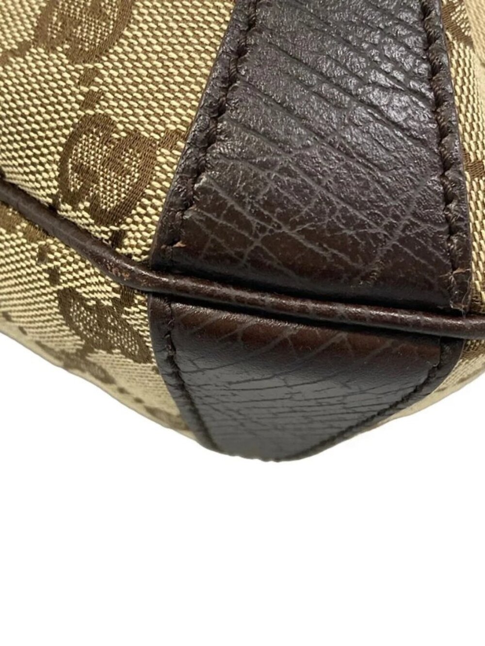 GUCCI Horsebit/GG 114890 Dark Brown Beige Jacquard Leather Handbag - Picture 11 of 15